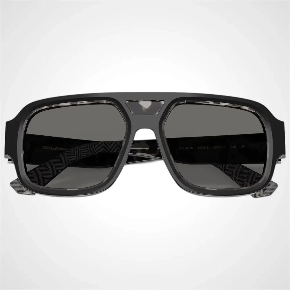 New Dolce & Gabbana Sunglasses Black Aviator Square Pilot Gray Lens 55-18